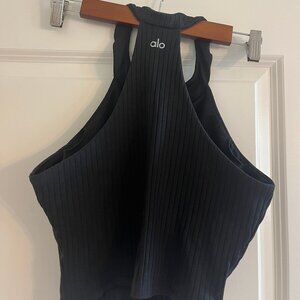 ALO Yoga - Bra Top - Black Ribbed Sports Bra/Tank Combo - Size Small